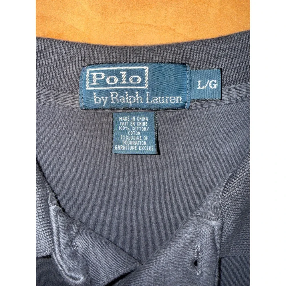 Polo Ralph Lauren Mens Large Dark Grey Long Sleeve Polo Shirt Red Pony Logo